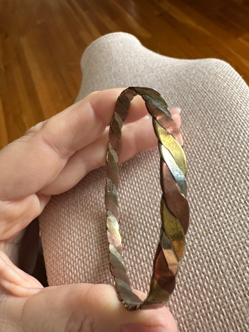 Vintage Twisted Three Tone Bangle Bracelet - Gold, Silver and Copper - Picture 4 of 6